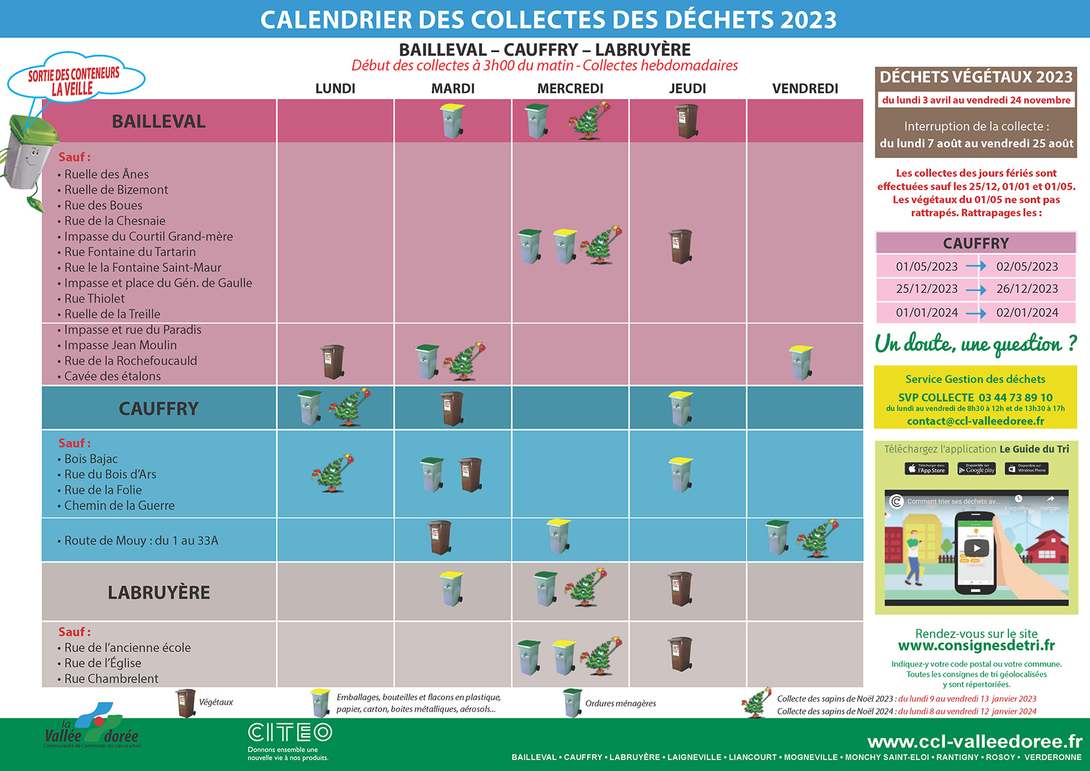Calendrier des collectes des déchets 2023